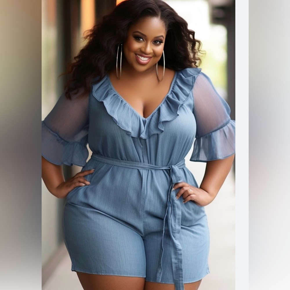 NWT Xpluswear Elegant Blue Ruffle Jumpsuit